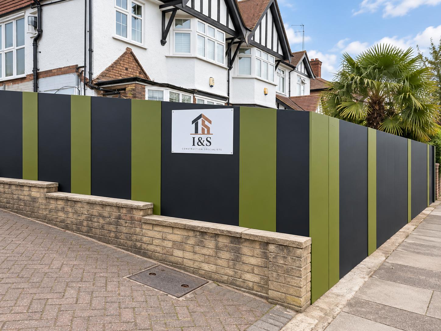 Site hoarding with I&S signage enclosing the Hendon project